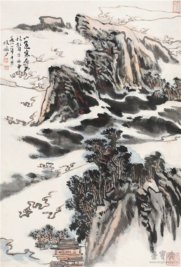 *55陸儼少1909-1993 秋山蕭寺 設(shè)色紙本立軸